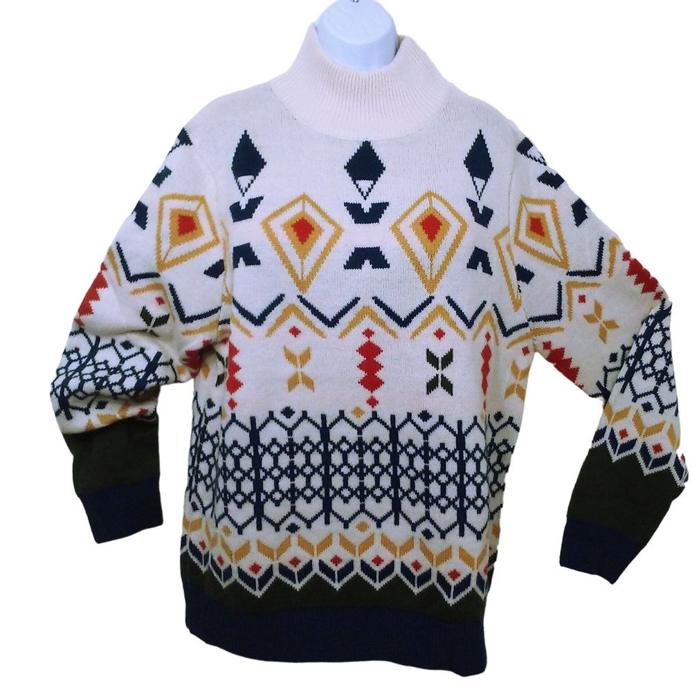 Paisley&Gray Mockneck Sweater Unisex-XL Slimfit Aztec Geometric Soft Wool Blend